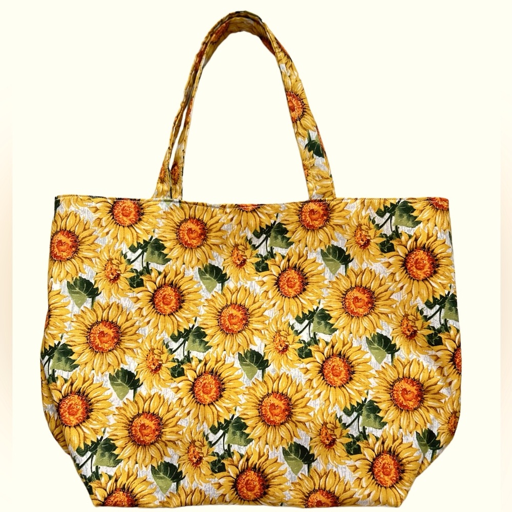 Handmade Tote Bag Colorful Sunflowers Cotton Fabric Carry All Shoulder Purse - Picture 9 of 11